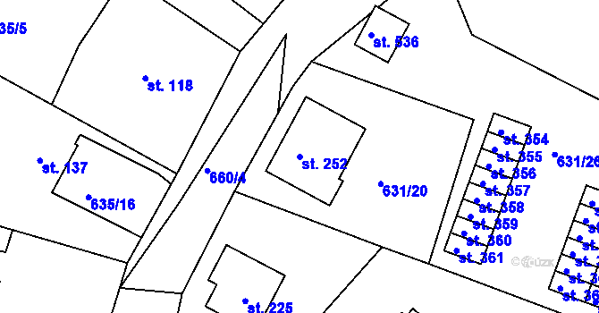 Parcela st. 252 v KÚ Hradiště u Písku, Katastrální mapa