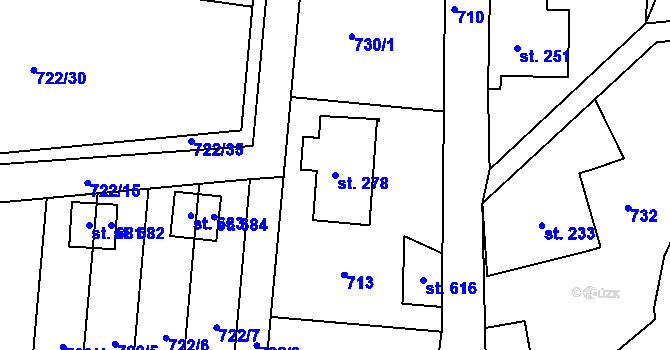 Parcela st. 278 v KÚ Hradiště u Písku, Katastrální mapa