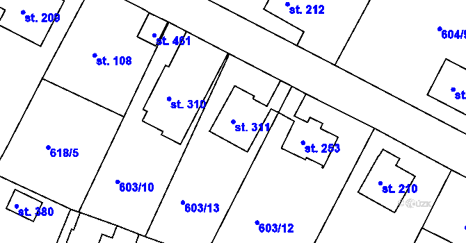 Parcela st. 311 v KÚ Hradiště u Písku, Katastrální mapa