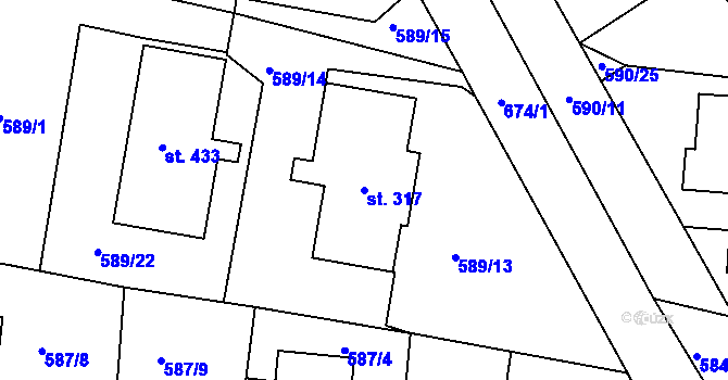 Parcela st. 317 v KÚ Hradiště u Písku, Katastrální mapa