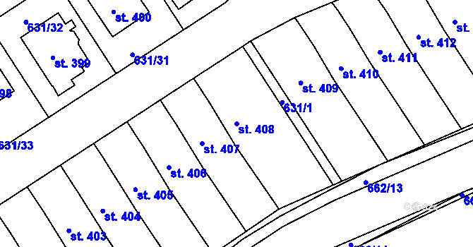 Parcela st. 408 v KÚ Hradiště u Písku, Katastrální mapa