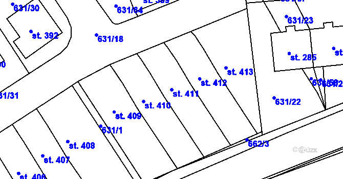 Parcela st. 411 v KÚ Hradiště u Písku, Katastrální mapa