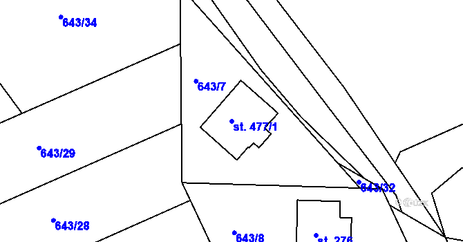 Parcela st. 477/1 v KÚ Hradiště u Písku, Katastrální mapa