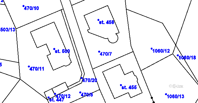 Parcela st. 470/7 v KÚ Hradiště u Písku, Katastrální mapa