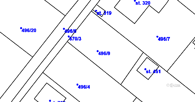 Parcela st. 496/9 v KÚ Hradiště u Písku, Katastrální mapa