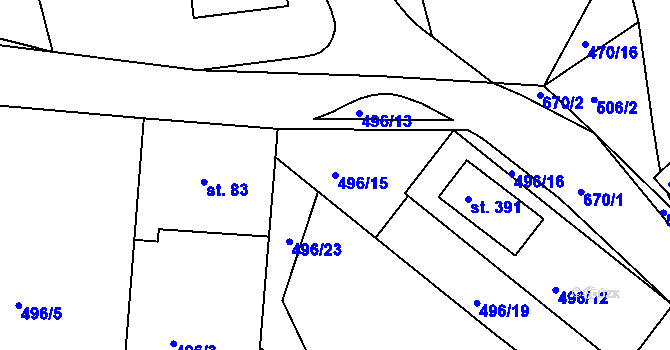 Parcela st. 496/15 v KÚ Hradiště u Písku, Katastrální mapa