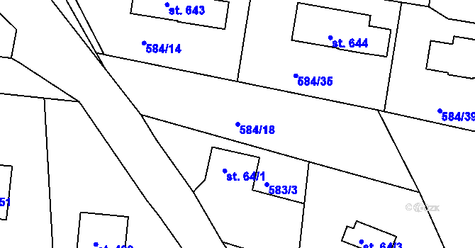 Parcela st. 584/18 v KÚ Hradiště u Písku, Katastrální mapa