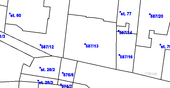 Parcela st. 587/13 v KÚ Hradiště u Písku, Katastrální mapa