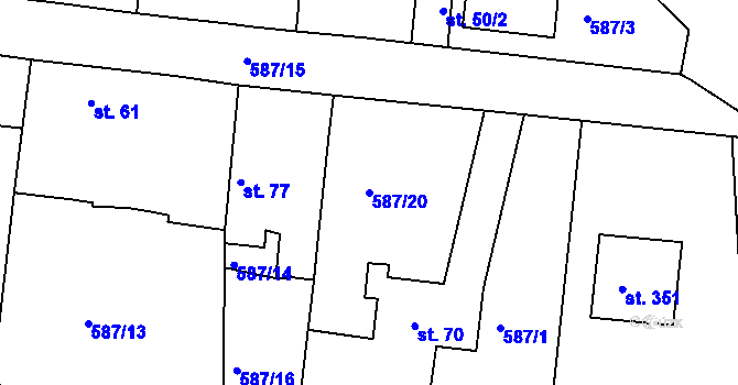 Parcela st. 587/20 v KÚ Hradiště u Písku, Katastrální mapa