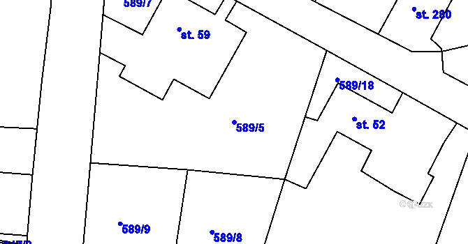 Parcela st. 589/5 v KÚ Hradiště u Písku, Katastrální mapa