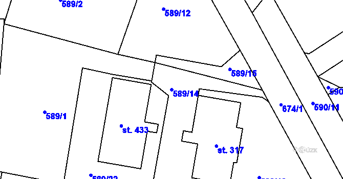 Parcela st. 589/14 v KÚ Hradiště u Písku, Katastrální mapa