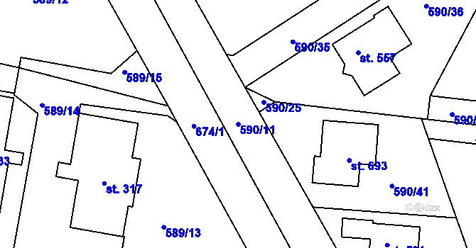 Parcela st. 590/11 v KÚ Hradiště u Písku, Katastrální mapa