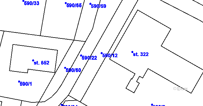 Parcela st. 590/12 v KÚ Hradiště u Písku, Katastrální mapa