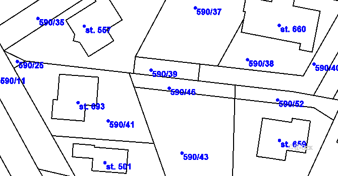 Parcela st. 590/46 v KÚ Hradiště u Písku, Katastrální mapa