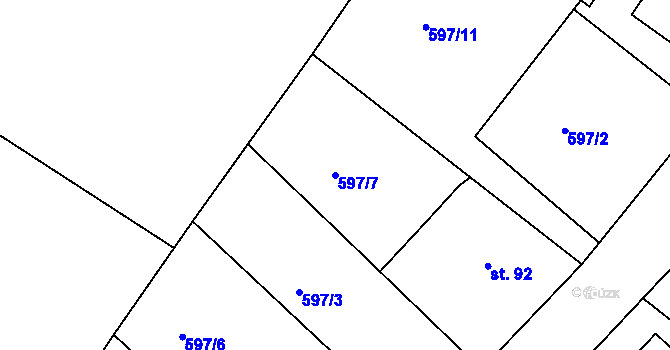 Parcela st. 597/7 v KÚ Hradiště u Písku, Katastrální mapa