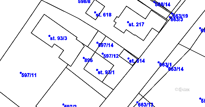 Parcela st. 597/12 v KÚ Hradiště u Písku, Katastrální mapa