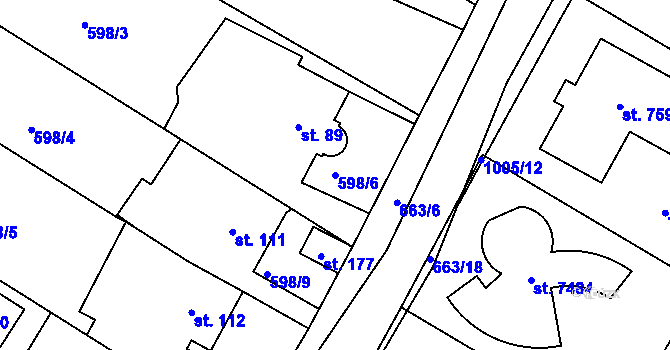 Parcela st. 598/6 v KÚ Hradiště u Písku, Katastrální mapa