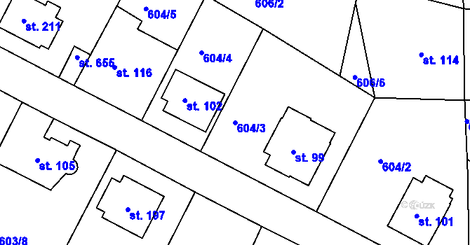 Parcela st. 604/3 v KÚ Hradiště u Písku, Katastrální mapa