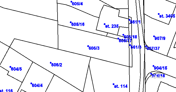 Parcela st. 606/3 v KÚ Hradiště u Písku, Katastrální mapa
