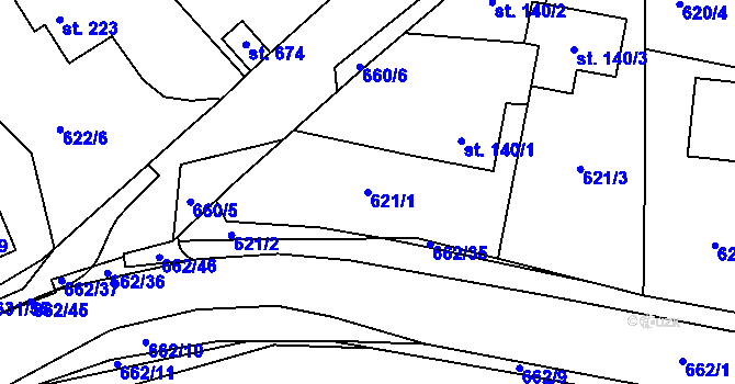 Parcela st. 621/1 v KÚ Hradiště u Písku, Katastrální mapa