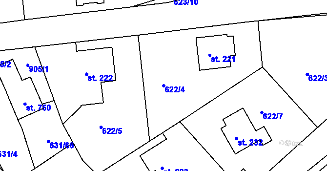 Parcela st. 622/4 v KÚ Hradiště u Písku, Katastrální mapa