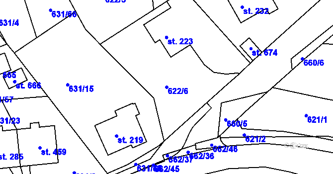 Parcela st. 622/6 v KÚ Hradiště u Písku, Katastrální mapa