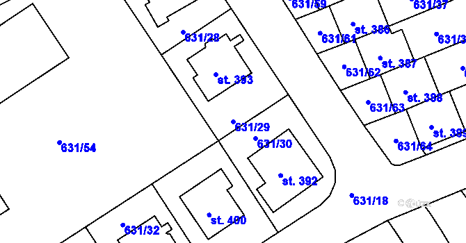 Parcela st. 631/29 v KÚ Hradiště u Písku, Katastrální mapa