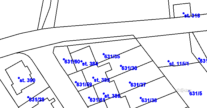 Parcela st. 631/35 v KÚ Hradiště u Písku, Katastrální mapa