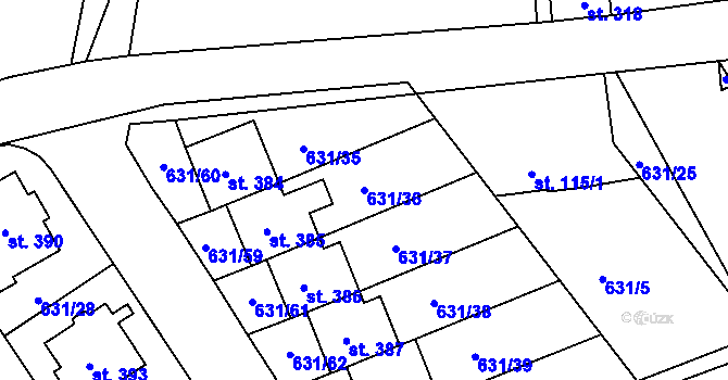 Parcela st. 631/36 v KÚ Hradiště u Písku, Katastrální mapa