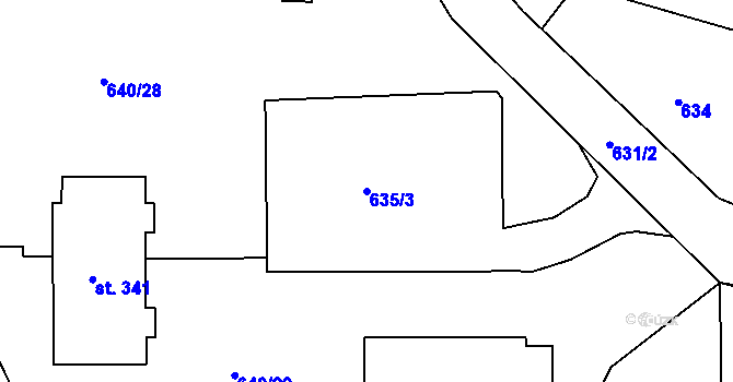 Parcela st. 635/3 v KÚ Hradiště u Písku, Katastrální mapa