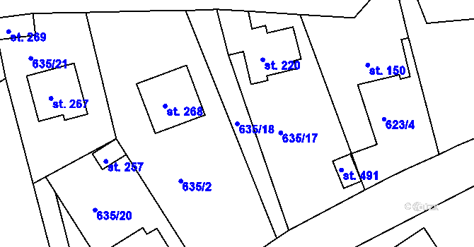 Parcela st. 635/18 v KÚ Hradiště u Písku, Katastrální mapa