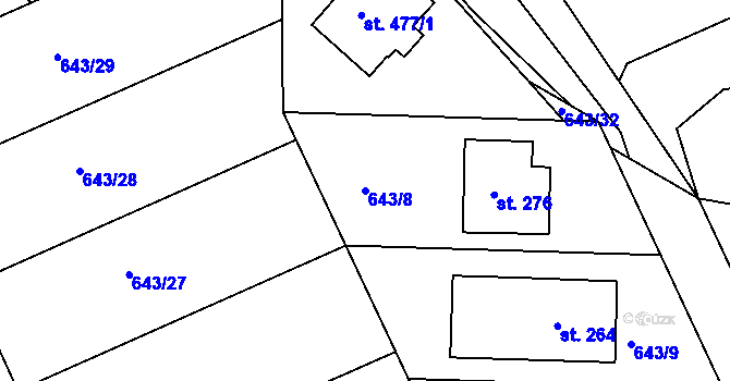 Parcela st. 643/8 v KÚ Hradiště u Písku, Katastrální mapa