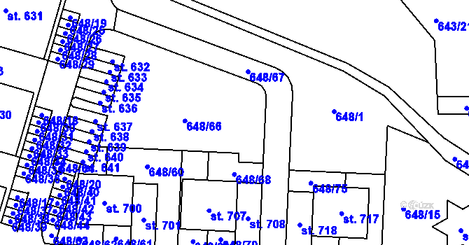 Parcela st. 648/1 v KÚ Hradiště u Písku, Katastrální mapa