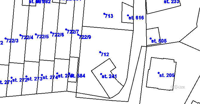 Parcela st. 712 v KÚ Hradiště u Písku, Katastrální mapa