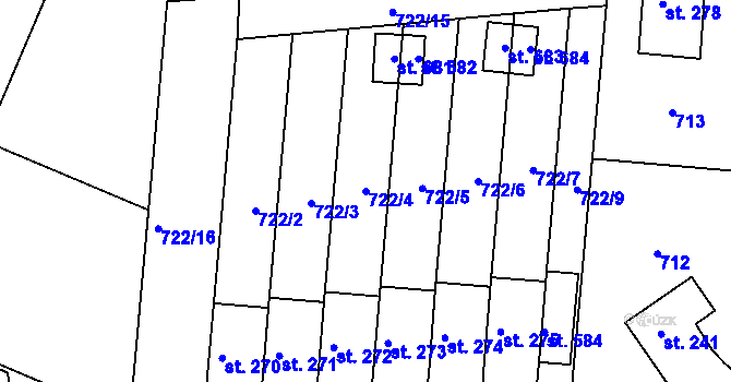 Parcela st. 722/4 v KÚ Hradiště u Písku, Katastrální mapa