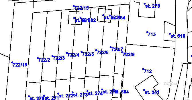 Parcela st. 722/6 v KÚ Hradiště u Písku, Katastrální mapa