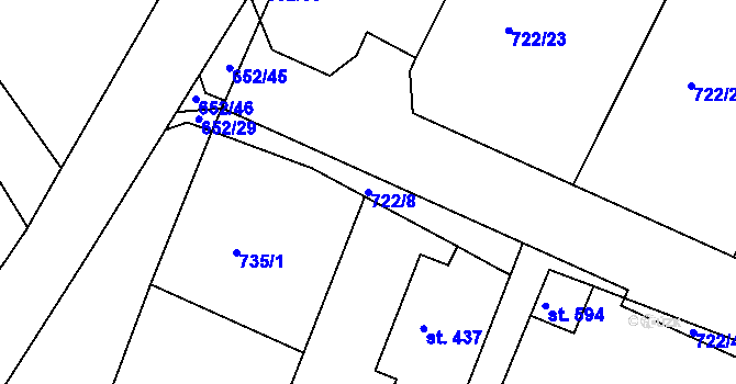 Parcela st. 722/8 v KÚ Hradiště u Písku, Katastrální mapa