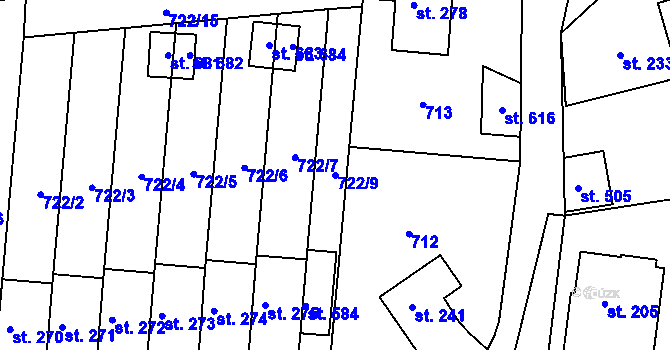 Parcela st. 722/9 v KÚ Hradiště u Písku, Katastrální mapa