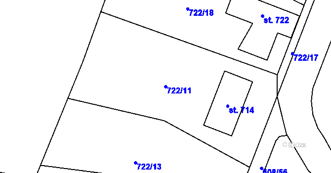Parcela st. 722/11 v KÚ Hradiště u Písku, Katastrální mapa