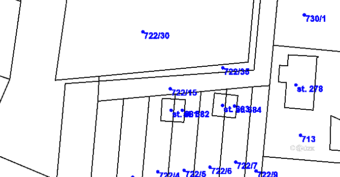 Parcela st. 722/15 v KÚ Hradiště u Písku, Katastrální mapa