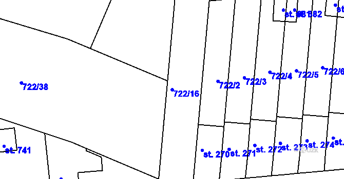 Parcela st. 722/16 v KÚ Hradiště u Písku, Katastrální mapa