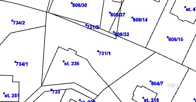 Parcela st. 731/1 v KÚ Hradiště u Písku, Katastrální mapa