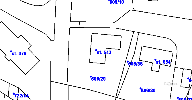 Parcela st. 543 v KÚ Hradiště u Písku, Katastrální mapa