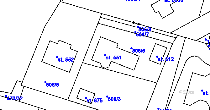 Parcela st. 551 v KÚ Hradiště u Písku, Katastrální mapa