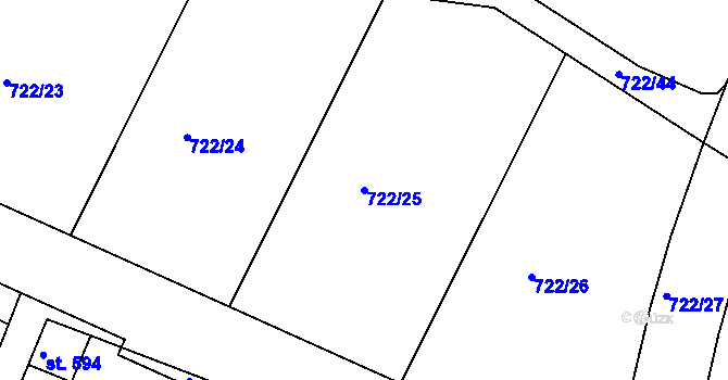 Parcela st. 722/25 v KÚ Hradiště u Písku, Katastrální mapa