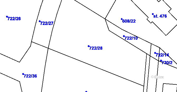 Parcela st. 722/28 v KÚ Hradiště u Písku, Katastrální mapa