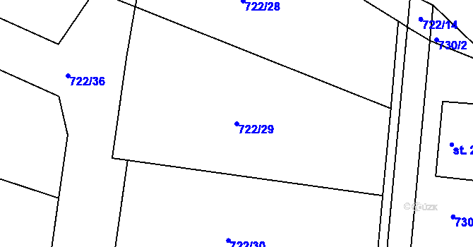 Parcela st. 722/29 v KÚ Hradiště u Písku, Katastrální mapa