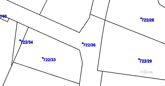 Parcela st. 722/36 v KÚ Hradiště u Písku, Katastrální mapa
