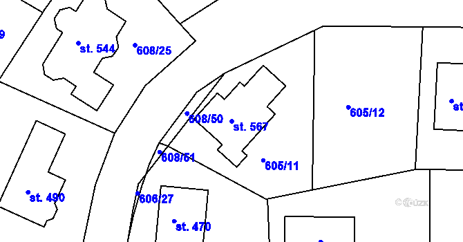 Parcela st. 567 v KÚ Hradiště u Písku, Katastrální mapa