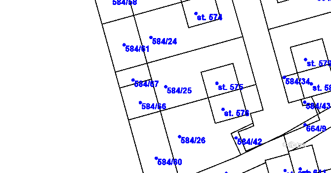 Parcela st. 584/25 v KÚ Hradiště u Písku, Katastrální mapa